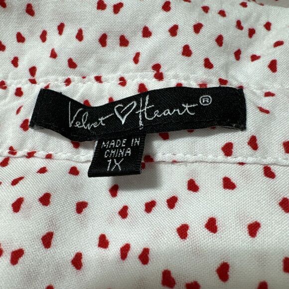 Heart print Button Collared Shirt Women's Size XL White Red Long Sleeve - Picture 14 of 14